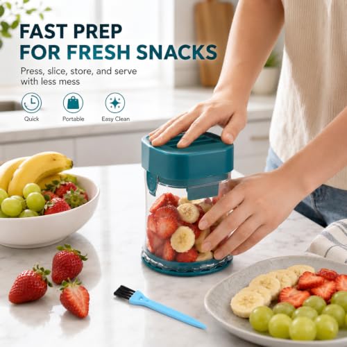 Fruit Slicer Cup, Strawberry Cutter Slicer with Detachable Base, Kitchen Fruit Cutter with Stainless Steel Blades for Bananas, Grapes & Hard Boiled Eggs, Includes a Matching Cleaning Brush(Blue) - color: Blue