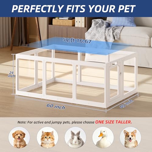 Clear Acrylic Dog Playpen Indoor, Puppy Cat Small Pet Play Pen, Pet Cat Playpen for Rabbits, Dog Fence Crate Kennel Whelping Cage (24", White, 10 Panels) - color: White, size: 24"H
