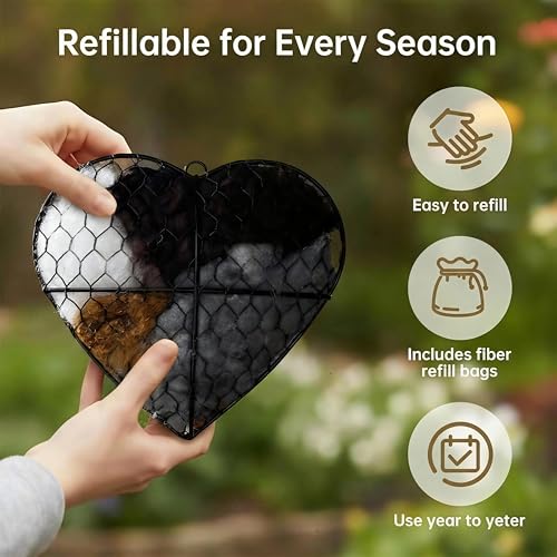Handmade Fiber Bird Nesting Heart, Nesting Material for Wild Bird, Refillable Nesting Accessories, Hummingbird Nest/House, Outdoor Garden Decortion, Gifts for Bird/Nature Lovers (1pc) - color: Multicolor