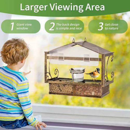 Window Bird Feeder for Outdoors | Glass Water Cup, Hook Chain Included, Attracts Wild Birds, Gift for Bird Lovers