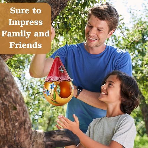 Solar Bird Feeder - Light Up Hanging Bird Feeders - Cute Fairy Design Rustproof Metal - Outside Unusual Metal Art with LED Light - Gift Boxed