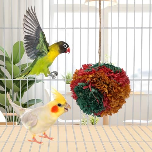 Hypeety Bird Shredding Chew Toy Cage Natural Foraging Shredder Ball, 1 Pack | Funny crinkles foraging toys, easy to hang, 4” colorful ball, for cockatiel/conure/parakeet/budgie, fits most cages, 1 pack - color: 1 pack