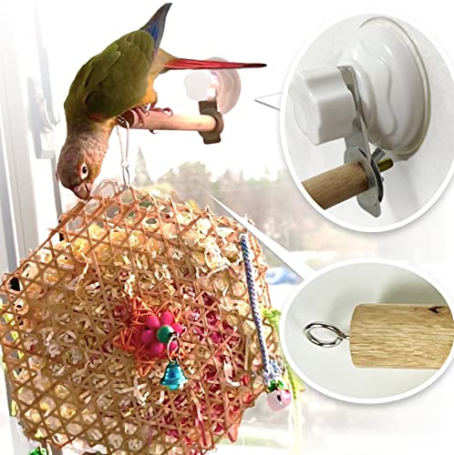 Bird Window/Bath/Car/Travel Perch Stand with Suction Cup for Small and Medium Bird Parrot Parakeet Cockatiel Conure Budgie Lovebirds (Simple Wood Perch)