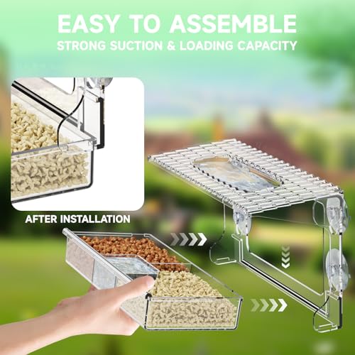 Acrylcc Window Bird Feeders with Strong Suction Cups for Window Viewing and Balcony,See Through Wild Birdfeeder with Bath and Water Combo,Clear Windows Bird Feeder for Cats,Kids,Birds Lover Gifts