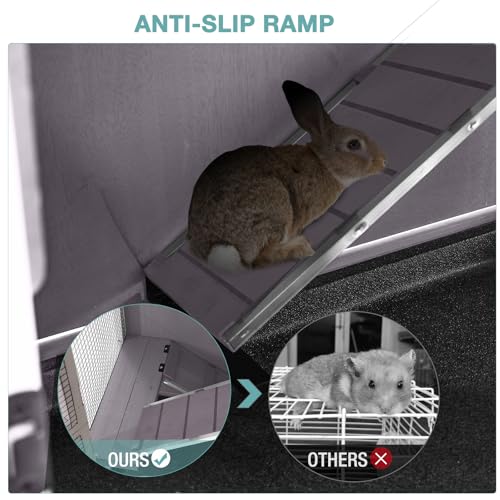 2-Tier Indoor Rabbit Hutch Bunny House Guinea Pig Cage with Sliding Plastic Trays, Wheels & Ramp, 47.2" Multi-Door Wooden Small Animal Cage for Rabbits, Bunnies, and Guinea Pigs (Grey) - color: Grey