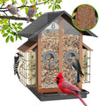 FlowaFoli Bird Feeders for Outdoors, Metal Bird Feeder with Double Suet Cage Weatherproof Metal Roof, 2 in 1 Mixed Seeds Suet Feeder, 4Lbs Large Capacity, Great for Finch、Cardinal、Chickadee（Brown） - color: Brown