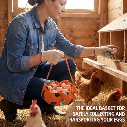 2 Pieces Egg Basket Mini Egg Collecting Bags Gathering Basket with 7 Pouches for Farmhouse Chicken Hen Duck Goose Housewife Garden Transporting Storage, 8 x 2.6 Inch(Orange) - color: Orange