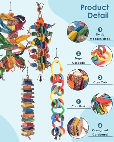 Bissap 4 PCS Bird Chew Toys, Multicolored Bagel Cascade Bird Parrot Toy Biting Paper Cardboard Olympic Rings Conures Toys for Amazon Cockatiels Cockatoos Macaws and Similar Sized Pet Birds - size: 4 PCS