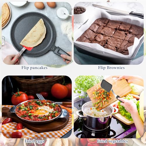 Gejoy 4 Pcs Silicone Cookie Spatula Turner Mini Brownie Spatula Flexible Silicone Spatulas Nonstick Cookware Heat Resistant No Scratch Flipper Baking Utensils for Egg Pancake(Red, Black) - color: Red, Black