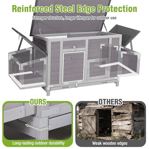 GUTINNEEN Large Chicken Coop for 4-6 Chickens with Nesting Box, Predator Proof Outdoor Hen House, Reinforced Frame, Waterproof Asphalt Roof, Easy Clean Pull-Out Tray, Ventilated Design - size: 70.6"L x 25"W x 28"H