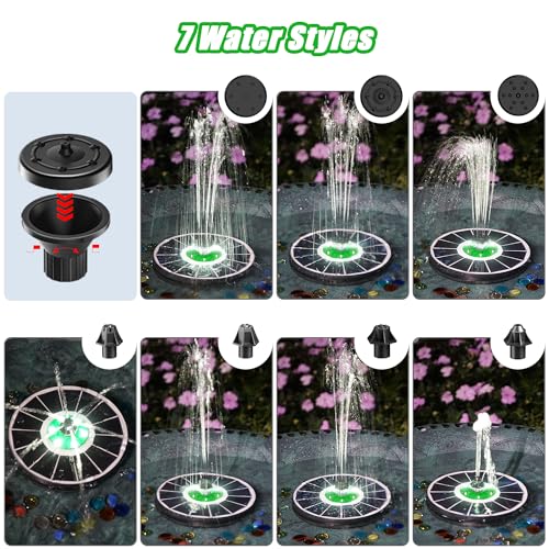 Yzert Glass Solar Fountain Floating 3.5W 2200mAh, White LED, Bird Bath | Solar Water Fountain Pump, 4 Fixers & 7 Nozzles for Outdoor,Patio, Garden Decor, Pond,Hummingbird - color: White Panel White Lights