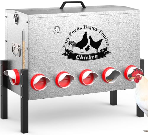 21-Gal Metal Automatic Chicken Feeder with 12 Feeding Ports | 110LB Capacity, Anti-Waste Design, Rust-Proof Alloy Steel, Clear Viewing Window, 3-Level Legs for Outdoor Chicken Coops - size: 21GAL-110LB