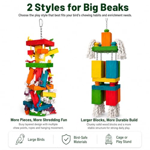 35.5" Extra Large Parrot Toys - Oversized Giant Wood Block Chew Foraging Toys for Macaws, African Grey, Amazon Parrots - Ready-to-Use Large Bird Cage Decor Gift - size: 35.5"