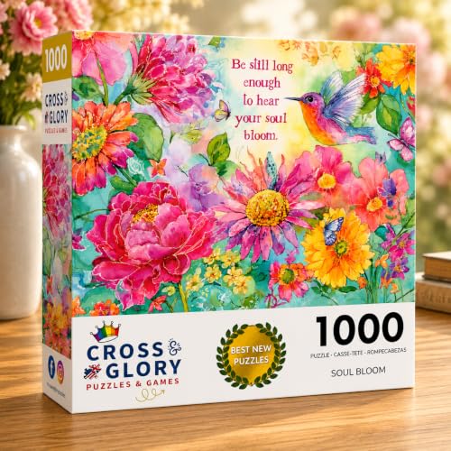 Cross & Glory | 1000 Piece Jigsaw Puzzles for Adults | Soul Bloom | Colorful Floral & Bird Artwork | 2mm Thick Pieces | Bonus Reference Poster | Satin Finish | Ages 14+ - color: Soul Bloom