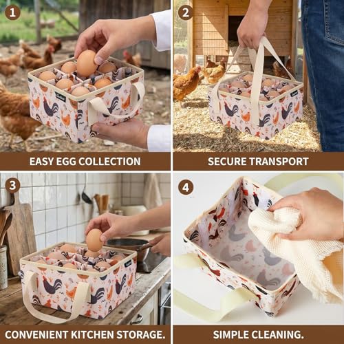 Hsei 2 Pack Egg Collecting Basket 9 Pouches Eggs Gathering Basket Canvas Collection Carrier Bag Durable Holder for Easter Different Size Egg Collection Farm Families Chicken Duck Goose, 7x6x3.5 Inches