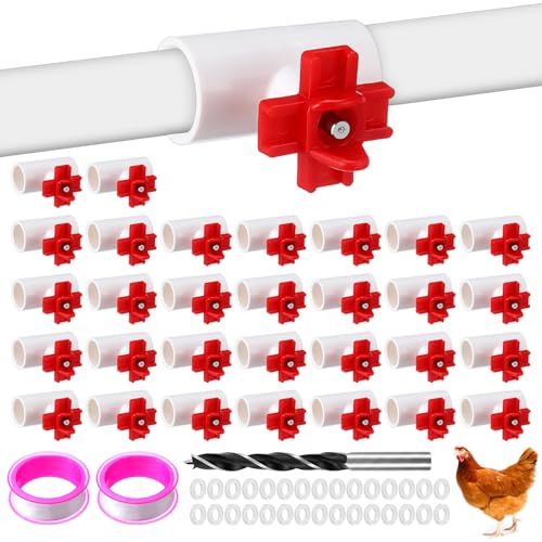 30 Sets Chicken Waterer Kit, Horizontal Leakproof Chicken Water Nipples | This 30-set automatic chicken waterer includes durable chicken water nipples, gaskets, tape, and drill bit.
