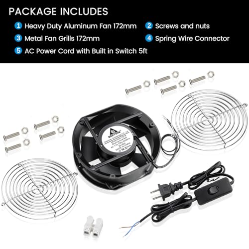 GDSTIME AXIAL 1751 Muffin Fan, 110V 120V AC 172mm x 150mm x 51mm Dual Ball | Heavy-duty Aluminum, High Speed Cooling, for Air Hockey Table Replacement, Generator Box Exhaust, Chicken Coop Ventilation - size: 172x150x51mm