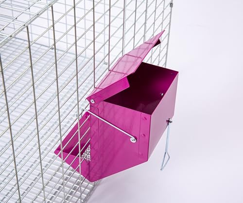 Metal Small Animal Feeder with Lid, Heavy Duty Feeder, Large Capacity Food Dispenser, Great for Rabbits, Guinea Pigs, Chinchillas and Other Small Animals. (4.6 inch, Purple) - color: Purple, size: 4.6 inch