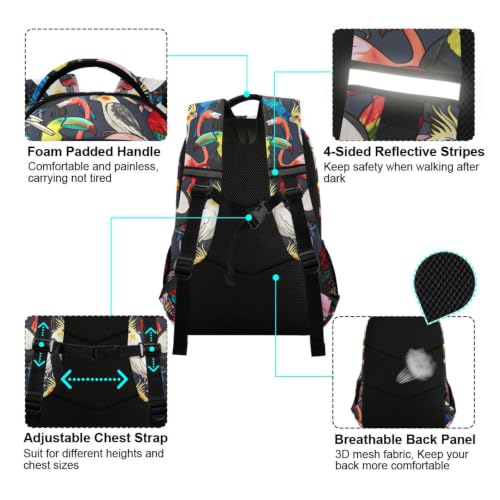 Kids Parrot Birds Backpack for Boys Girls School Bags | Elementary Middle, Travel Daypack Lightweight Waterproof with Reflective Strip - color: Colorful Exotic Birds