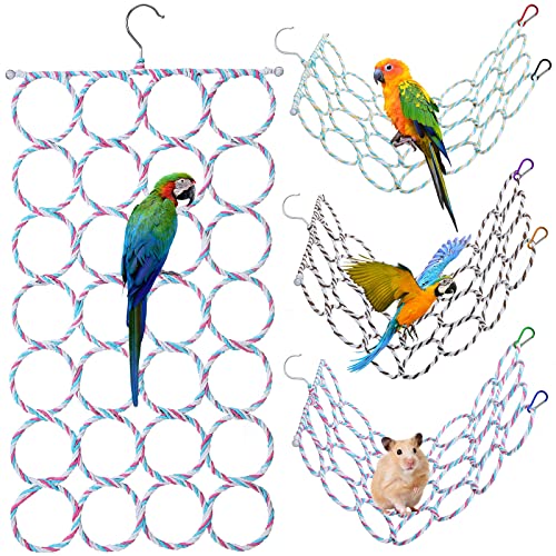 3 Pieces Bird Rat Climbing Rope Net Toy for Cage Bird Rope Perch Swing, Ladder Bridge Hanging Hammock, Small Animal Activity Toy for Gerbil, Mouse, Mice, Parrot
