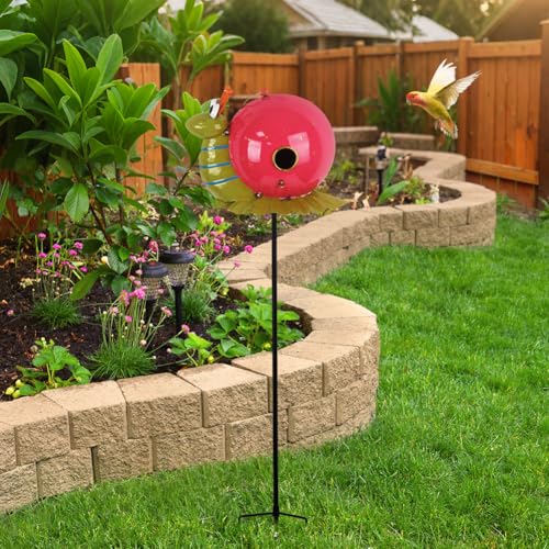 37" Bird Houses for Outside, Outdoor Metal Snail Birdhouse with Hanging String & Poles for Patio, Yard, Garden - style: Snail