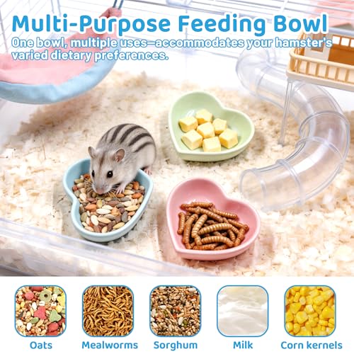 3 Pack Ceramic Hamster Food Bowl, Anti-Turning Heart Hamsters Water Dish | Cute Guinea Pig Food Bowl, Small Animals Bowl for Rabbits Chinchillas Guinea Pig Rat Hedgehog Parrots Small Animals