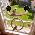 Natural Flax Bird Perch Stand, Strong Suction Cups Bird Window Perch | Movable Parrot Training Perch for Window Mirror Car Tiles | Universal for Budgie, Cockatiel, Conure (U-Shaped Perch + Swing) - color: U-Shaped Perch + Swing