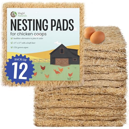 MagJo Aspen Nesting Pads for Chicken Coops - USA Grown Aspen Excelsior Nest Box Liners 13x13-12 Pack - size: 12 PACK