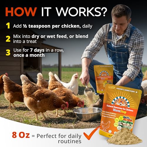 WormStop Natural Chicken Dewormer Powder – All-Natural Herbal Blend for Daily Wellness - Chicken Wormer is Safe for Eggs & All Ages - Garlic, Pumpkin Seed, Wormwood - USA (8 oz)