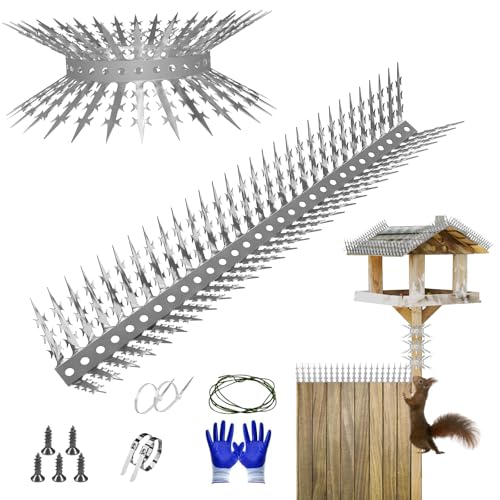 Bird Spikes Squirrel Proof Baffle for Bird Feeders, 320 Inch Avoid Climb Spikes for Outside, Fence, Wall, Tree, Drainpipes, Deterrent Spikes for Squirrel, Pigeons, Raccoon, Cat, Stainless Steel Spikes - size: 26.25FT