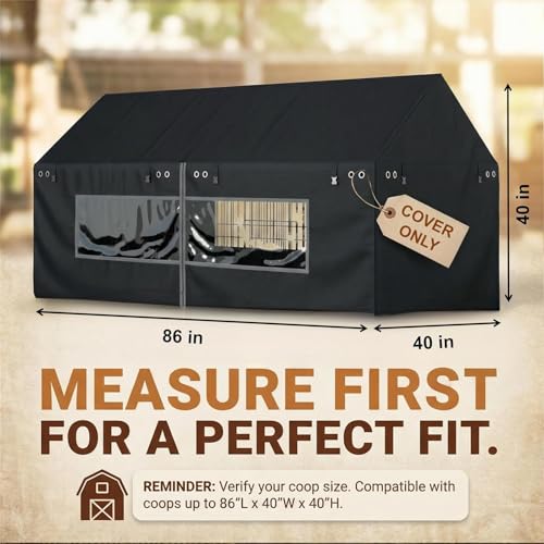 Outdoors Chicken Coop Cover 86"×40" Suitable for Year-Round Outdoor | Waterproof, Snowproof, UV-Resistant use to protect your chicken coop, equipped with transparent PVC windows (cover only) - size: 86"L×40"W×40"H