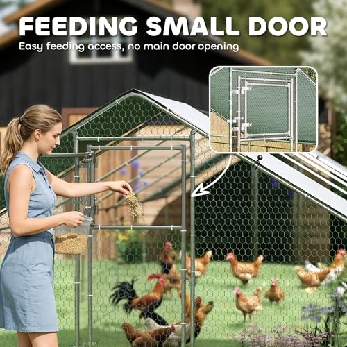 PawHut Large Chicken Coop w/ 420D Waterproof Anti-UV Cover 39' x 10' x 6.4' | Metal Chicken Run, Spire Shaped Walk In Fence Cage Hen House, Outdoor Yard Farm Use, 1" Tube Diameter - size: 472.4"L x 118.1"W x 76.8"H