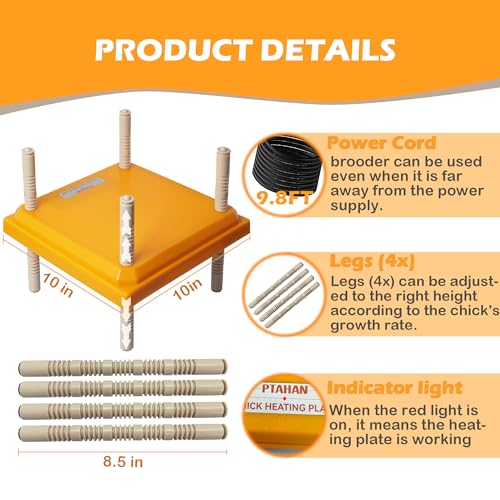 Brooder Plate for Chicks, 10" x 10" Chick Heating Plate Whit Adjustable Heights