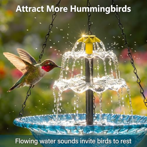 Hanging Solar Bird Bath Fountain,Solar Fountain Cascade, Hanging Bird Bath with Water for Outdoors Garden Patio Backyard Lawn Decor (Blue)