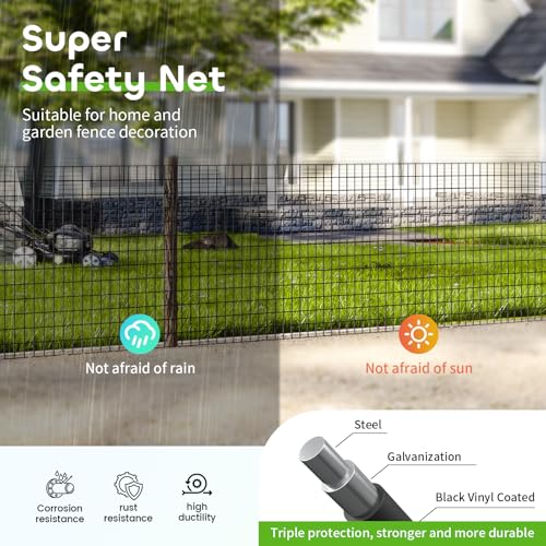 Welded Wire Fencing 36 Inch x 100 Foot, 2 Inch x 3 Inch 16GA Black Hardware Cloth PVC Coated Garden Border Fencing Roll Vinyl Coating Metal Wire Mesh for Yard Vegetable Goat Protection Poultry Netting - color: Black, size: 36"×100'