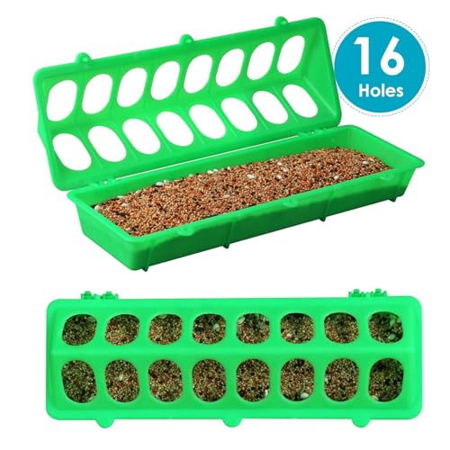 Flip Top Chick Feeder Trough, Plastic Bird Small Poultry Feeder | No Mess, No Waste Chicken Feeder for Small Chicks, Pigeons, Quails, Birds, Ducklings, Ideal for Using in a Brooder (Green) - color: Green