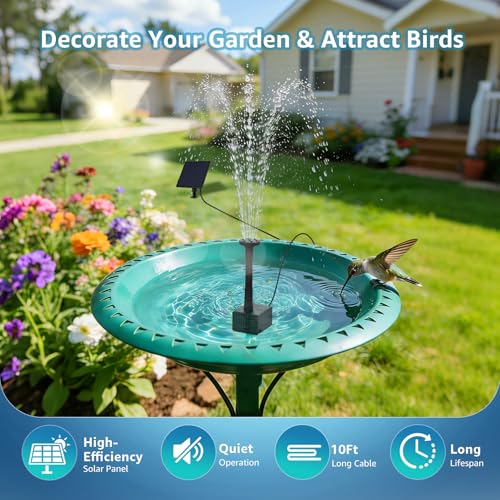 Solar Fountain Pump for Bird Bath, 2.5W Solar Water Pump with Dry-Run Protection, 5 Spray Modes & 4ft Hose, Adjustable Ground Stake for Garden Small Pond Fish Tank DIY Water Feature - size: 2.5W