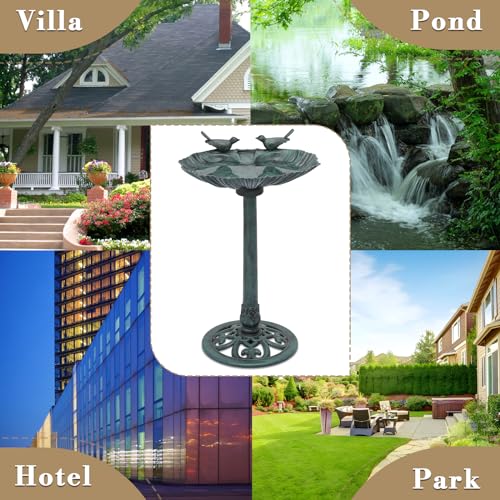 Athena Collection 31.5" Solar Powered Pedestal Bird Bath Fountain, Green | Detachable Solar Fountain Broad, 6 Spray Patterns, 5L Water Large Capacity，3 Ground Nails Included for Garden Yard Lawn - color: Green