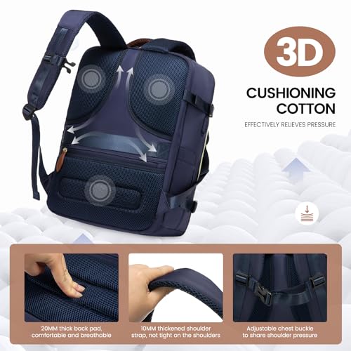 LOVEVOOK 50L Travel Backpack Carry On Airline Approved, Large Backpack with 3 Packing Cubes, TSA Travel Essentials Carry On Bag, Waterproof Weekender Overnight Luggage Daypack, Fits 18 Inch Laptop - color: H-blue-beige-brown, size: XLarge - 18.5 Inch - 50