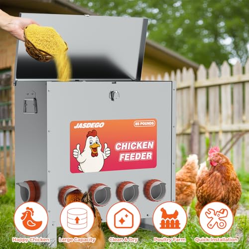 10 Port Automatic Chicken Feeder, No Waste Poultry Feeder with Lid | 85 LBS Large Gravity, Weatherproof Lid, Locking Latch, Convenient Handle, Heavy Duty Automatic Metal Chicken Feeder - size: 10 Ports (85-120 LBS)