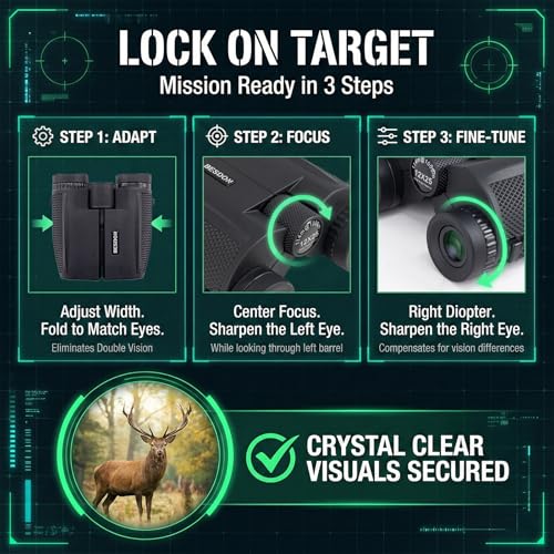 12x25 Compact Binoculars for Adults and Kids - Small Pocket Binoculars with 600D MOLLE Pouch - Phone Adapter and Wide Strap for Cruise Travel Hiking Bird Watching Concerts Outdoor Gift