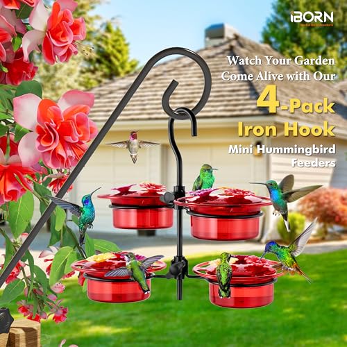 iBorn Small Hummingbird Feeder Hummingbird Feeders for Outdoors Hanging 4PCS 3OZ Mini Humming Bird Feeder with 3 Bee Guard Feeding Ports Silicone Flower Red - style: Hanging Mini Hummingbird Feeder 3oz,4 Set