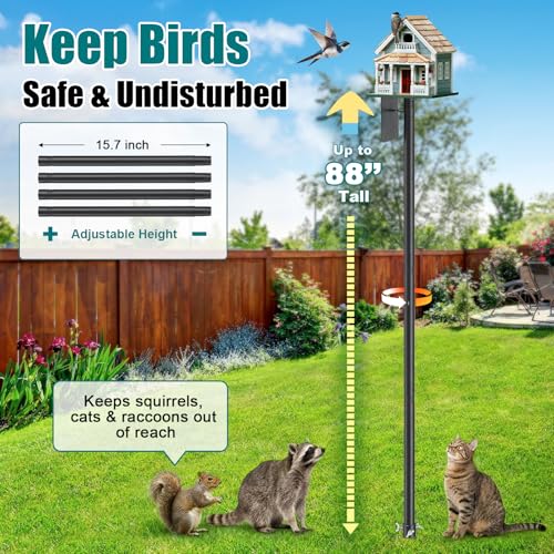Heavy Duty Bird Feeder Pole - 88" Adjustable Bird House Stand Outdoor, Anti-Tip Auger & Stable Mount for Smart Camera Birdfeeder,Bluebird House, Bird Buddy, Birdfy - size: 88''