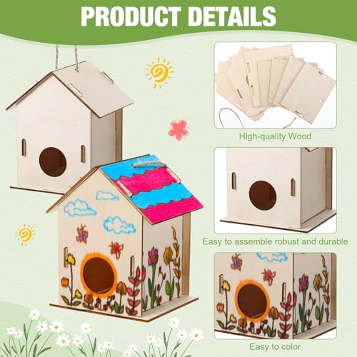 DoubleFill 24 Pcs Bulk Wooden Bird Houses Kits for Kids Mini Bird House for Craft DIY Unfinished Wood Birdhouse to Paint, Build for Children Wooden Arts Classroom Activity, 3 Styles