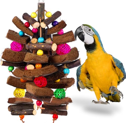 Kyouki Bird Toy for Parrots，Cockatiels, Budgies, Conures, Macaws, Lovebirds, Amazons and Other Small/Medium/Large Birds - Chewable & Shreddable Natural Coconut Husk Enrichment Toy (Medium) - size: Medium Standard