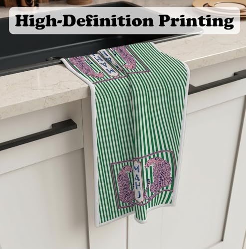 Trendy Pink Leopard Mahjong Kitchen Dish Towels 16x24 inch, Retro Green Striped Cheetah Decorative Hand Tea Towels for Bathroom Kitchen, Mahjong Gifts for Women - color: Funny-mahjong Leopard