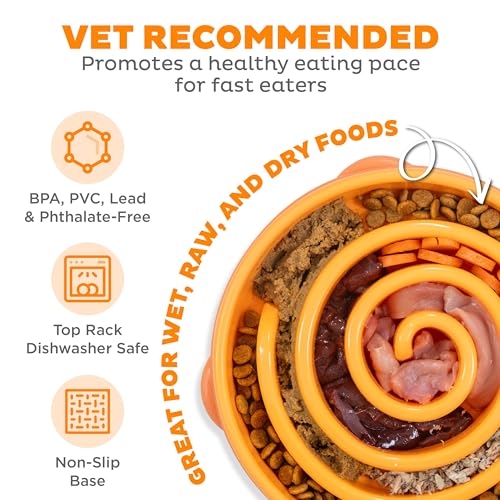 Outward Hound Fun Feeder Slo Bowl – Large 4‑Cup Capacity, Slow Feeding, Medium to Large Dogs, Non‑Slip, Orange, Swirl Pattern - color: Orange, size: Large