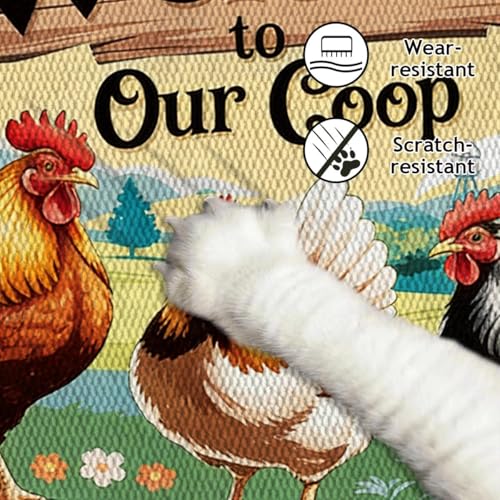 Farmhouse Kitchen Rugs Set of 3, Non Slip Washable Durable Stain Resistant Floor Mat Set,Welcome to Our Coop Pattern Warm Home Decoration,Rooster Welcome Kitchen Runner Rug 16"X24"+20"X32"+20"X47" - color: Multicolour-welcome to Our Coop
