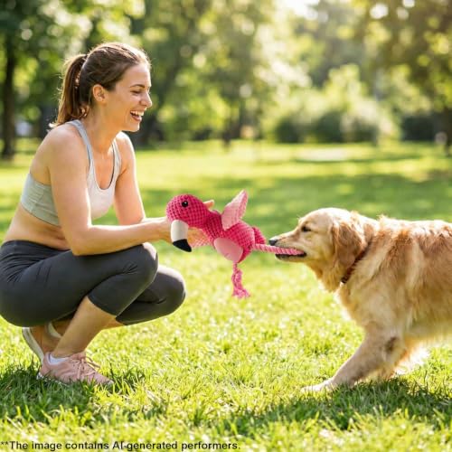 Pink Flamingo Bird Dog Chew Toy, 12.2 in, Squeaker Rope Treat Toy | Pineapple Fleece, PP Cotton Filled, Nylon Reinforced Rope, Crinkle Paper, Bite Resistant, Interactive Play, Small Medium Dogs - color: Pink Flamingo