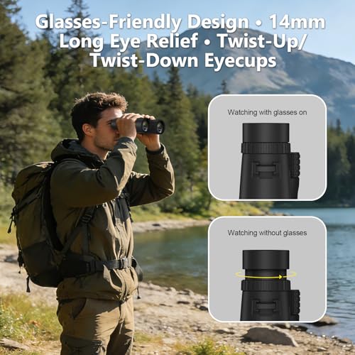 10x42 Binoculars for Adults, 26mm Large Eyepieces 14mm Long Eye Relief for Eyeglass Wearers, BAK4 Prism FMC Lens Life Water Resistant Compact Binoculars for Bird Watching Hunting Hiking Travel